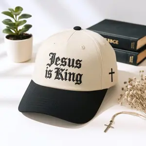 Jesus is King Embroidered Trucker Cap, Christian Embroidery Hat, Faith Apparel Durable Canvas