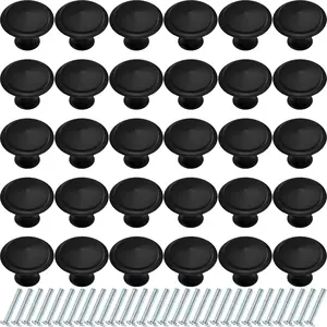30 Pieces Round Cabinet Door Knobs Black 1.2 Inch Cupboard Knob Drawer Pulls Cabinet Door Cupboard Dresser Handles with Screws for Dresser Drawer