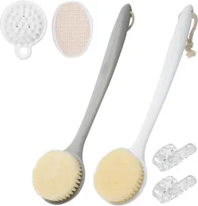 2 Pack Shower Brush for Back, 14In Body Brush Long Handle Back Scrubber, Soft Bristles Shower Brush for Men & Women, Bath Scrubber with Scalp Massager Shampoo Brush and Mini Exfoliating Brush (2 Pack) PitorKiter