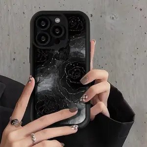 This Elegant Phone Case Features A Black Rose Design With Silvery Accents And Is Compatible With Various IPhone Models, Including The 16 Pro Max, 16 Plus, 16 Pro, 16