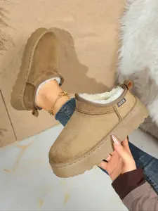 Women's Thick Sole Short Snow Boots, Faux Suede, Plush Lining, Warm Slip-On, Anti-Slip Wear-Resistant, Indoor Outdoor Comfort Shoes, Cute Winter Boot