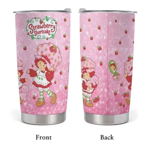 Pink Glitter Strawberry Tumbler, Polka Dot Retro Girl Cup, 20oz Vacuum Insulated Water Bottle, School Office Drinkware, Gift for Girlfriend, 20oz Double Silver Edge Tumbler