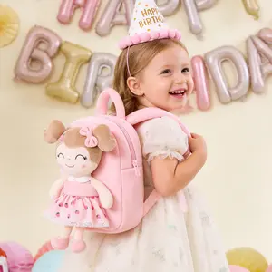 Gloveleya strawberry Backpack Gift for Girls,toddler backpack girls  gifts Soft Plush Doll Backpack with Detachable Toy, 2-in-1 Toddler Picnic Bag for Age 2-6, Floral Princess Travel Bag for Little Girls, Preschool Outdoor Companion