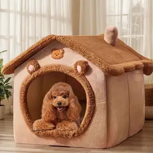 Cozy Winter Pet House Bed - Warm & Washable, Ideal for Small Dogs and Cats, Perfect for Teddy Breeds & Year-Round Comfort! Detachable plush