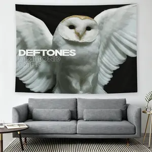 Deftones Diamond Eyes Owl Wall Flag, Wall Hanging Tapestry, Rock Album Art Print, Mid-century Modern Black Flash Manga Style, Y2K 2000s Aesthetic, For Adult Fans, Music Fan Decor, Living Room Bedroom Tapestry