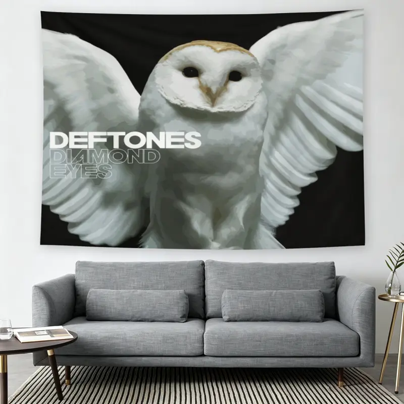 Deftones Diamond Eyes Owl Wall Flag, Wall Hanging Tapestry, Rock Album Art Print, Mid-century Modern Black Flash Manga Style, Y2K 2000s Aesthetic, For Adult Fans, Music Fan Decor, Living Room Bedroom Tapestry tiktokshopbacktoschool