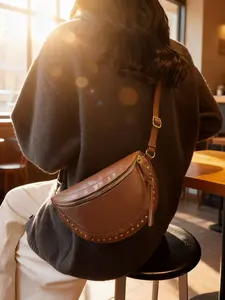 Cool Punk PU Rivet Saddle Bag, Single Shoulder Crossbody Versatile Commute School Daily Casual Unique Bag, Stylish and Durable Design, Crossbody Fashion Bag