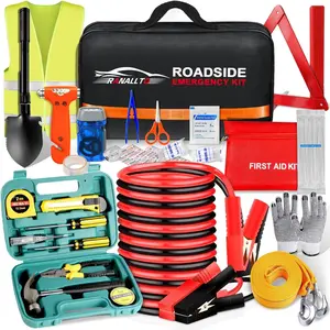 Car Emergency Roadside Tool Kit, Road Side Safety Assistance Kit for Women Men Adult, Auto Truck Vehicle Emergency Bag with Shovel Jumper Cable First Aid Kit