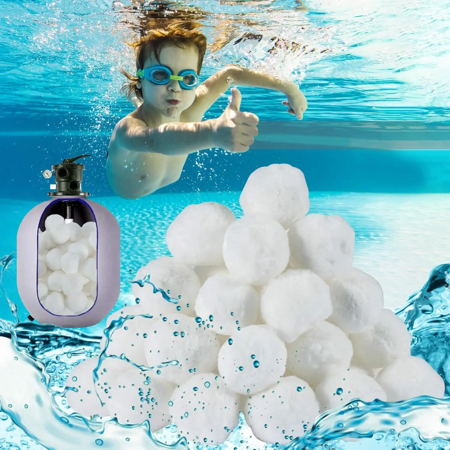 200/400G Pool Filter Balls for Sand Filter – Reusable Sand Filter Replacement Media, High Filtration Efficiency, Soft & Lightweight, Suitable for Swimming Pool, Spa, Aquarium Tank