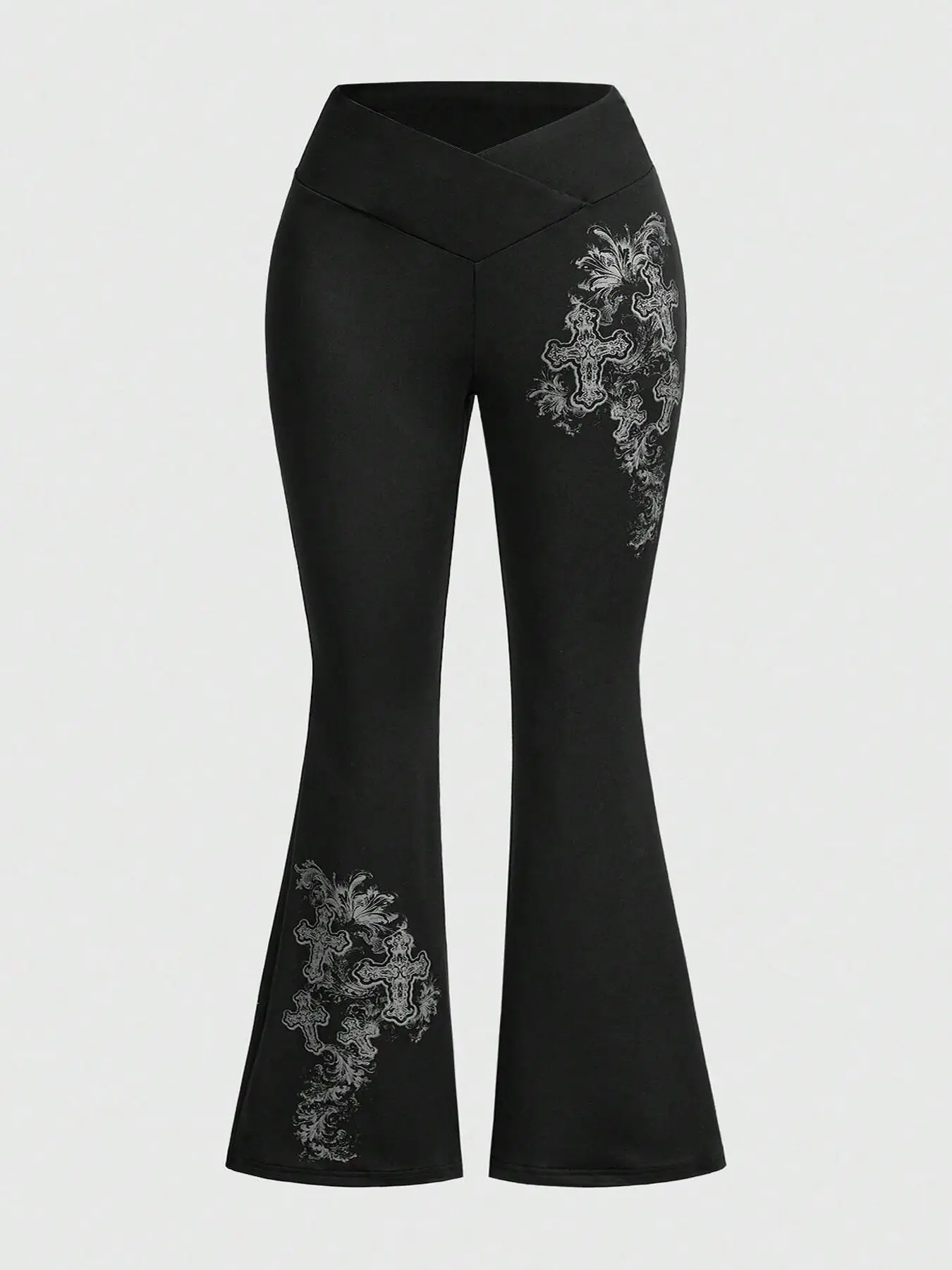Women's Stretchy High Waist baggy Scrunch leggings, Cross Waist Design, Tummy Control & Butt Lift, Floral & Cross Print, Casual Fitted Leggings, High Waisted Legging, Graphic Print Leggings