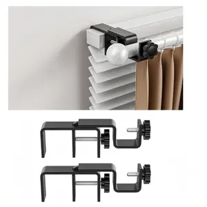 Over-Blinds Rod Brackets for Outside-Mounted Blinds, Blinds Rod Brackets for 1.3–2" Rectangular Headrails, Tool-Free No-Installation for Apartments, Rentals Set of 2 (Black)