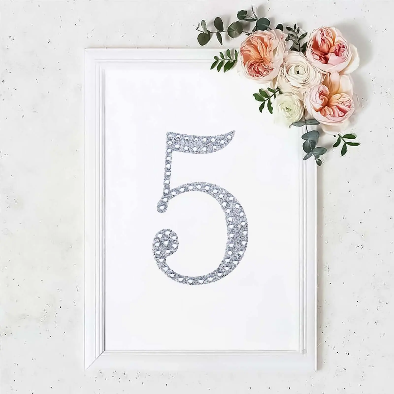 8" Silver Decorative Rhinestone Number "5" Scrapbooking Stickers, Glitter Effect Self Adhesive Decorative Decal, DIY Crafting Supplies Embellishments