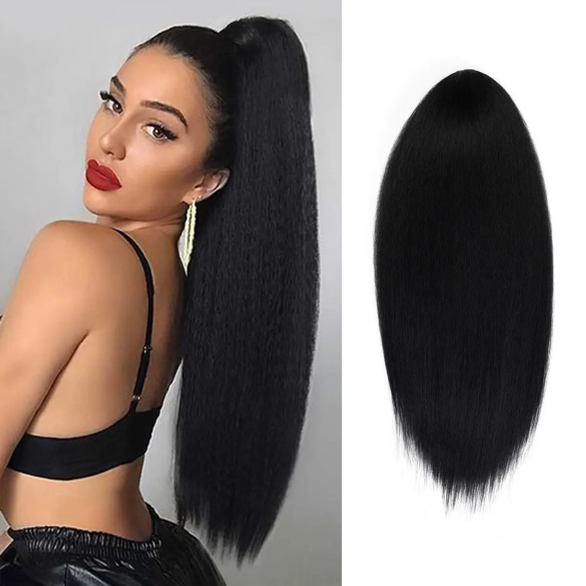 Instant Glitz Synthetic Drawstring Ponytail Wig, 24" Natural Yaki Straight Synthetic Costume Wig, Wigs, Ponytail Synthetic Costume Wigs