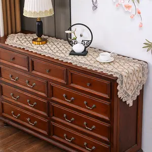 Vintage Lace Table Runner, Elegant Sequin Embroidered Vanity Cloth, Fringe Design, Modern Home Decor, Durable & Easy Clean