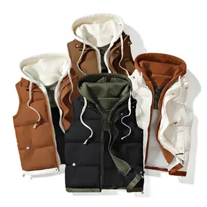 Men's vest jacket, new autumn-winter plain-color casual coat, men's hooded jacket, zipper winter vest jacket, men's clothing, seasonal fashion, warm coat, casual style, minimalist design, machine washable, durable material