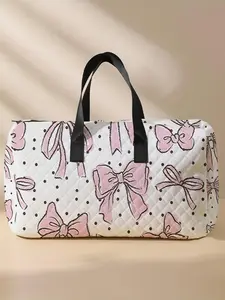 Bow Pattern Quilted Duffle Bag, Accessories for Vacation, Large Capacity Travel Bag, Portable Overnight Bag, Hand Luggage Bag, Fashionable Travel Luggage Bag for Women & Girls
