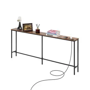 VEVOR Narrow Console Table, 70.9 Behind Couch Table with Power Outlets, 1-Tier Long Entryway Table, Narrow Sofa Table with Metal Frame and Charge Station, for Entryway, Hallway, Living Room