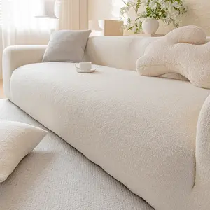New Teddy Fleece Sofa Cover, Washable Sofa Slipcover, Thick Pure Color Plush Protector, Stretchy Elastic, Pet Friendly, Easy Install, All Sizes