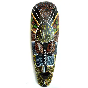 20" AFRICAN HAND CARVED ABORIGINAL DOT ART WOODEN TRIBAL MASK WALL DECOR