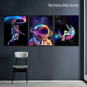 3 Counts/set,No Frame,Only Canvas, Canvas Prints,Modern Style,Astronaut Pattern Painting,Wall Art Decor Living Room Bedroom Office,Home Decoration,Perfect Gift, Space Theme Design