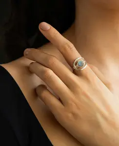 Shimmering Labradorite Sterling Silver Loop Ring