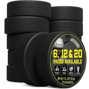 Ice Hockey Pucks 6, 12 or 20 Pack | High Grade Pucks Official Regulation Weight & Size for Practice & Classic Training - 6 oz Diameter 3" Thickness 1" Black Hockey Puck | Roller Hockey