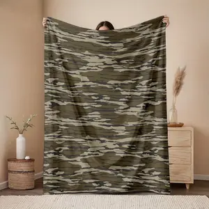 Natural Tone Retro Fade-Resistant Flannel Blanket - Brown Wood Camouflage Print, Bedding Linens, Bedroom Accessories, Indoor-Outdoor Sofa Bed Throw