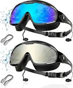 2 Pack Swimming Goggles, Adult Swimming Goggles, 180° Wide Field of View, UV400 Protection, Anti-Fog, Waterproof, Unisex Nose Clip outdoorfun