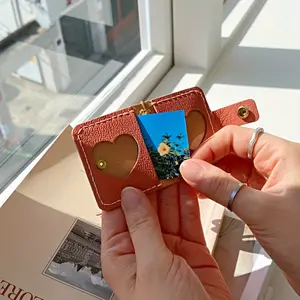 [Heart Photo Keychain] 1pc Creative Artistic Hollow-Out Heart Keychain with Photo Storage, PU Leather Case Holds One-Inch Mini Couple/Family Photo Pendant, Meaningful and Creative Charm