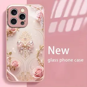 High-end, stylish new metal phone case with bow and rose design for iPhone 17 16 15 14 13 12 11 Pro Max. Sleek and beautiful with soft edges and a sturdy design, it makes a great gift.