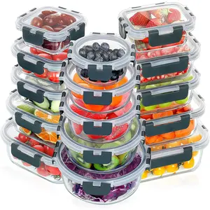 30 Pieces Glass Meal Prep Containers Set, Stackable Glass Food Storage Containers with Lids-Airtight Lunch Containers,for Microwave, Oven, Freezer & Dishwasher,Grey