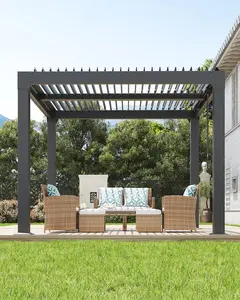 Louvered Pergola Backyard Patio Garden Sheds 10 x10 Ft, Outdoor Pergola with Adjustable Louvered Roof, Integrated Drainage System, Reinforced Aluminum Frame, Hardtop Gazebo for Patio, Deck, Gray