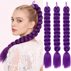 24 inch long braided ponytail wig,  purple braided ponytail wig with elastic band, synthetic fiber elastic ponytail hair piece, suitable for role-playing, women and adults