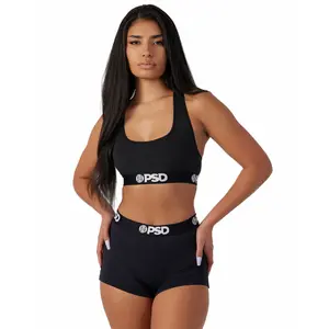 PSD Womens Black Solid Sports Bra & Boy Short Matching Set - Soft, Comfortable & Breathable Ultra-Light Fabric