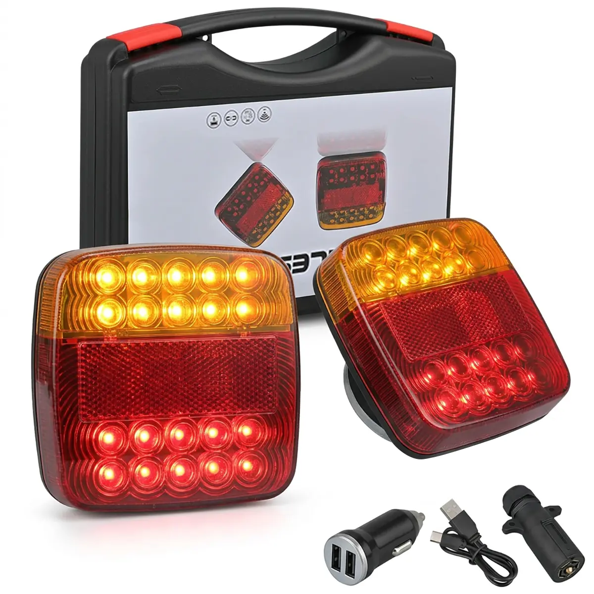 Wireless Magnetic Trailer Lights, IP65 Waterproof Rechargeable Remote Brake Turn Signal Lights, 100ft Long Distance Wireless Sync Trailer Lights for Truck Tractor RV Utility Trailers