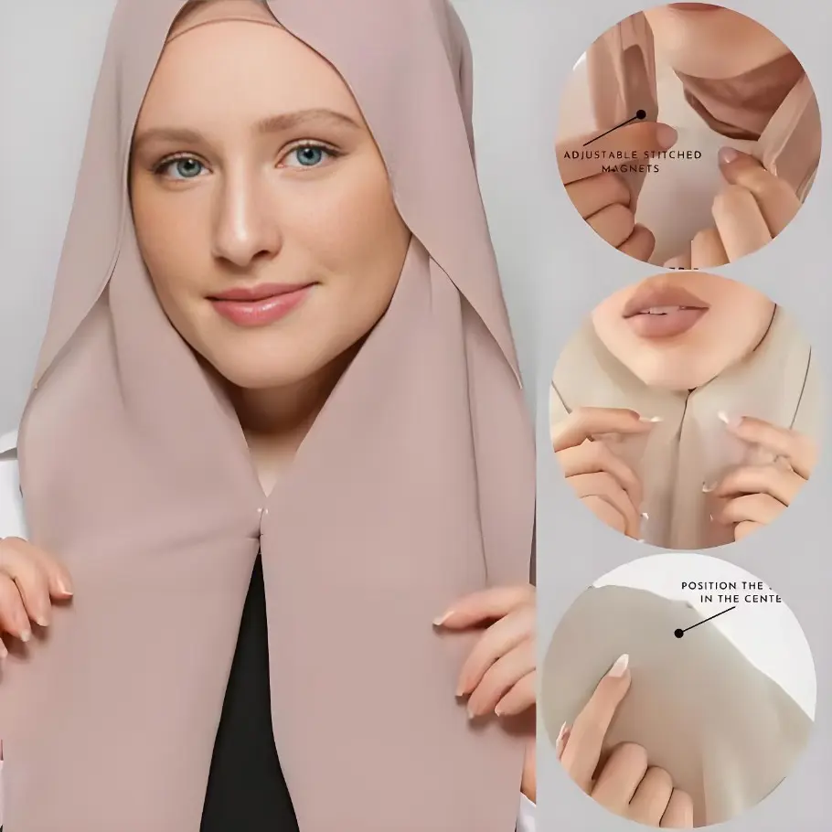 Newest Instant Chiffon Hijab With Magnetic Buckle Solid Color Woman Muslim Hijab Scarf Islamic Turban Fashion Headband Shawl