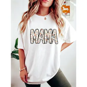 100% cotton, women's T-shirt with creative MAMA letter print, comfortable colors, casual all-season T-shirt, soft and comfortable, light and breathable