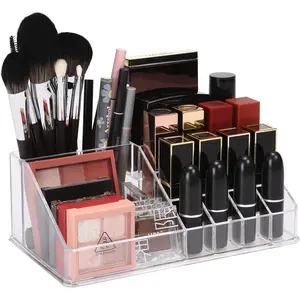 16-Slot  Plastic Lipstick Organizer, Clear Lipstick Holder, Makeup Storage Box,  Display Case for Lippie, Lip Gloss, Eye Liner, Eyebrow Pencil,  Polish, , Brush