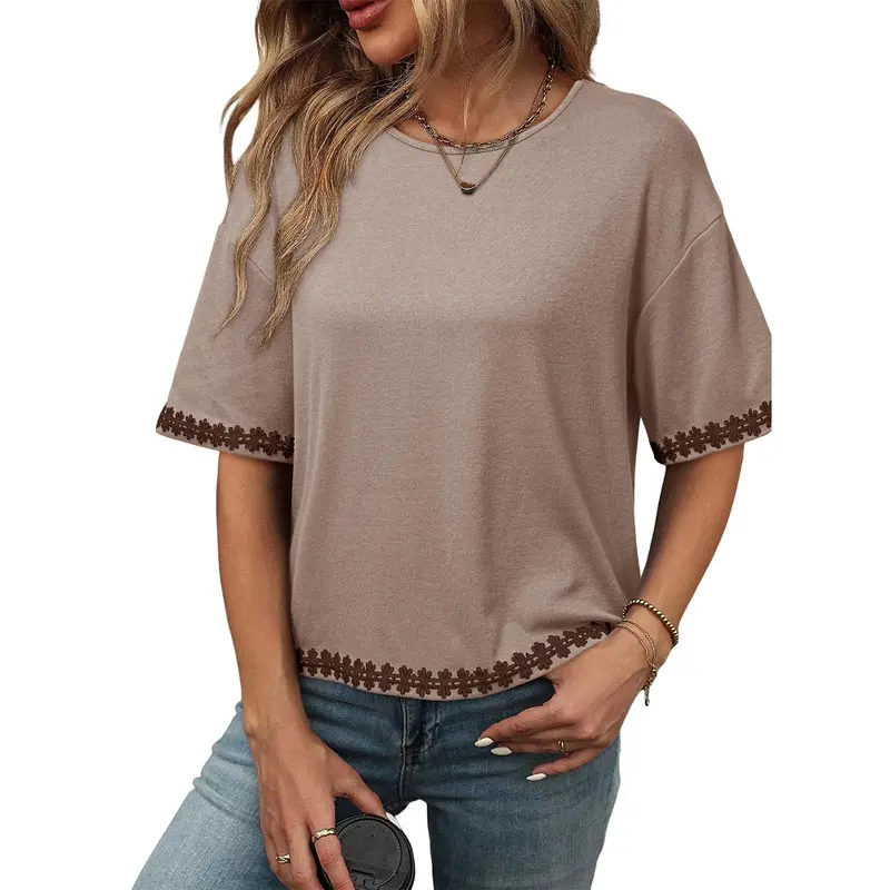 Dokotoo Womens Tops Casual Summer Crewneck Short Sleeve Color Block Loose Oversized Basic Tee
