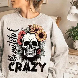 Beautiful Crazy Skull Sunflower Cute T-shirt Tee Sweatshirt Hoodie Shirt Crew Neck Unisex Top