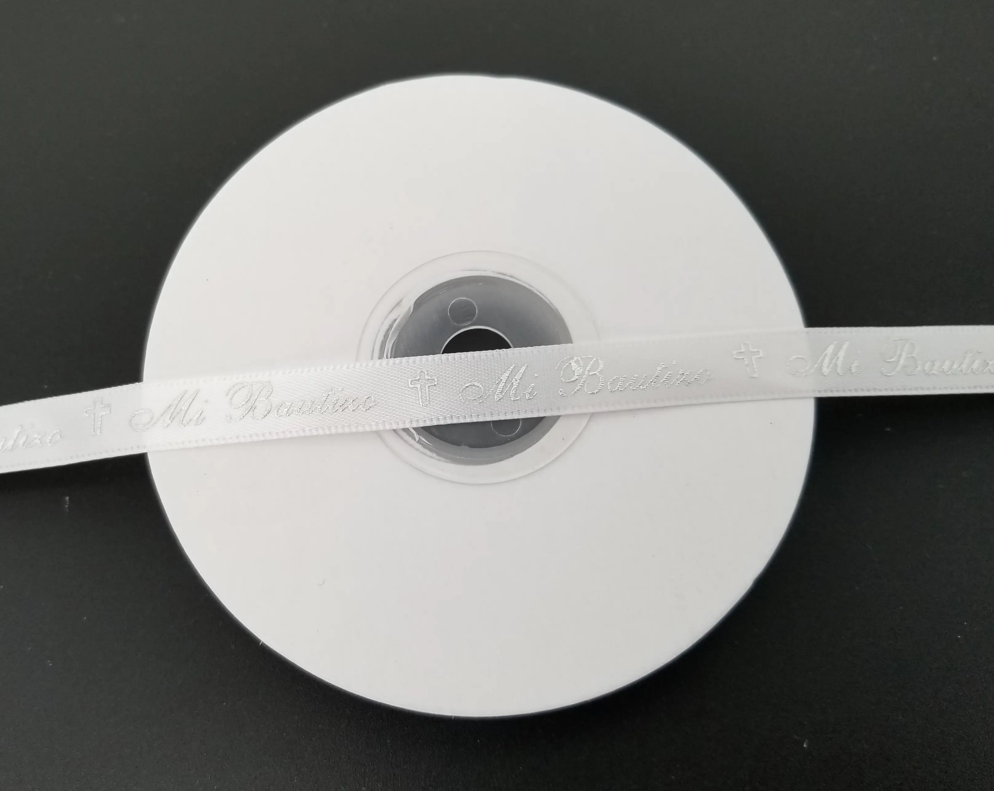 Single Face"MI BAUTIZO" Ribbon White & Sliver Letter