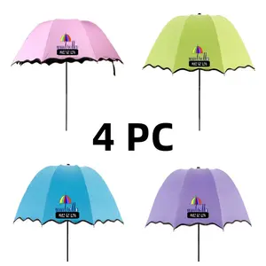 Fun, romantic floral folding umbrella with UV protection; sometimes available in solid colors. Lightweight and durable—an elegant, stylish accessory for daily commuting and outings. Multiple options available (4 pcs/2 pcs/1 pc).