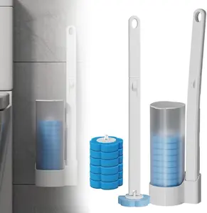 Wall-Mounted Disposable Toilet Brush Set 40cm Long Handle High-Efficiency Deep Cleaning Compact Concealed Bathroom Kit with 6 Replacement Heads for Tidy Hygienic Bathrooms