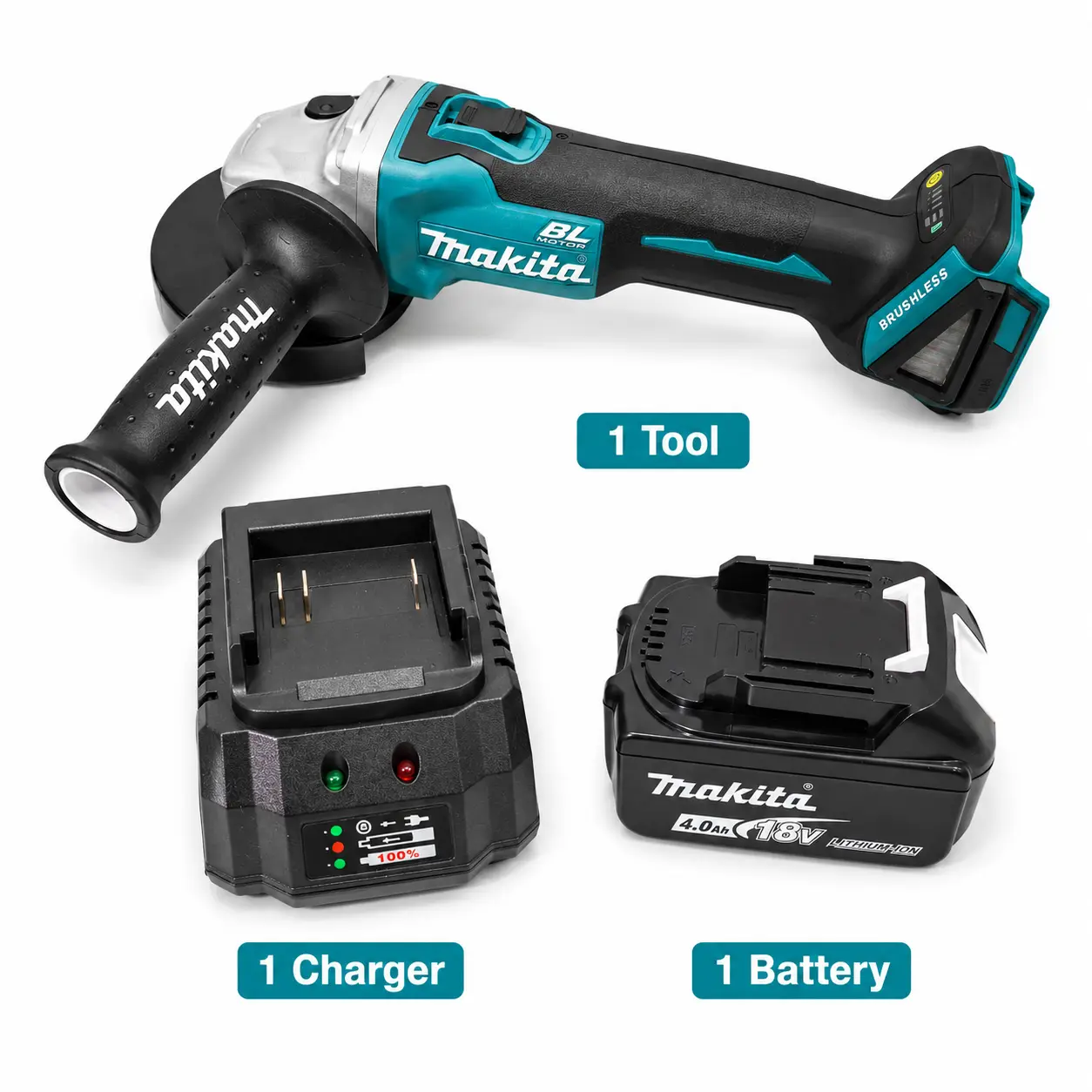 Makita DGA404 18V Cordless Angle Grinder - 125mm Brushless Motor, Ergonomic Design, Reduces Fatigue, Variable Speed, Precision Control, Unmatched Mobility, With Battery (Tools & Hardware Accessory), Cordless Angle Grinders, Cutting Metal