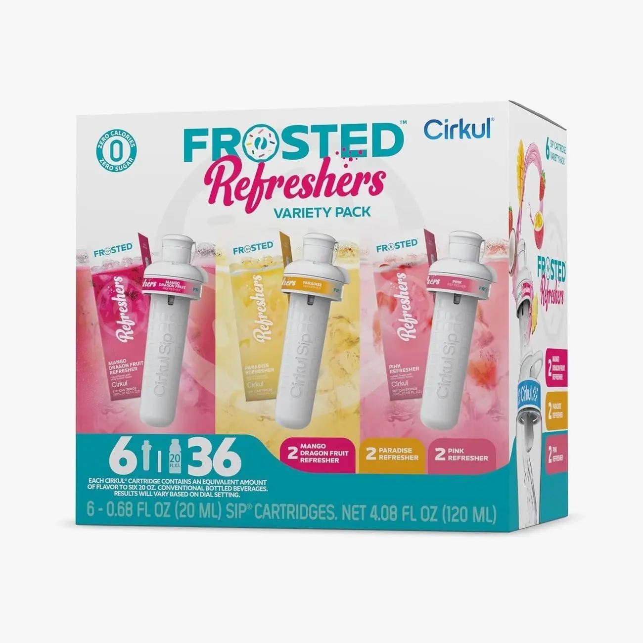 Cirkul Frosted Refreshers Caffeine Flavor Water Variety Pack, Makes 36 Drinks, No Sugar, Zero Calorie Drink Mix, (2 Pink, 2 Mango Dragon Fruit, 2 Paradise)