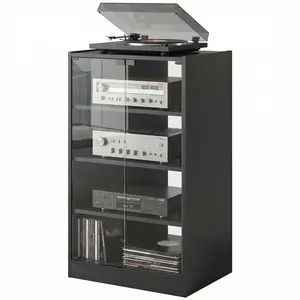 4 Shelf Media Stand with Push to Open Glass Doors No Handles 2 Adjustable Shelves 3 Levels Each for PlayStation Xbox Router for Apartment Small Space Studio