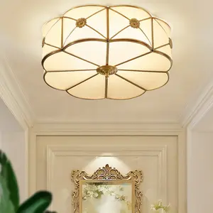Flower-Shaped Flush Mount Ceiling Light, 3-Light Fixture, Copper & Glass, E27 Bulb Base, Golden Yellow, Modern LED Indoor Lighting pretty  lights Lamp Living Room