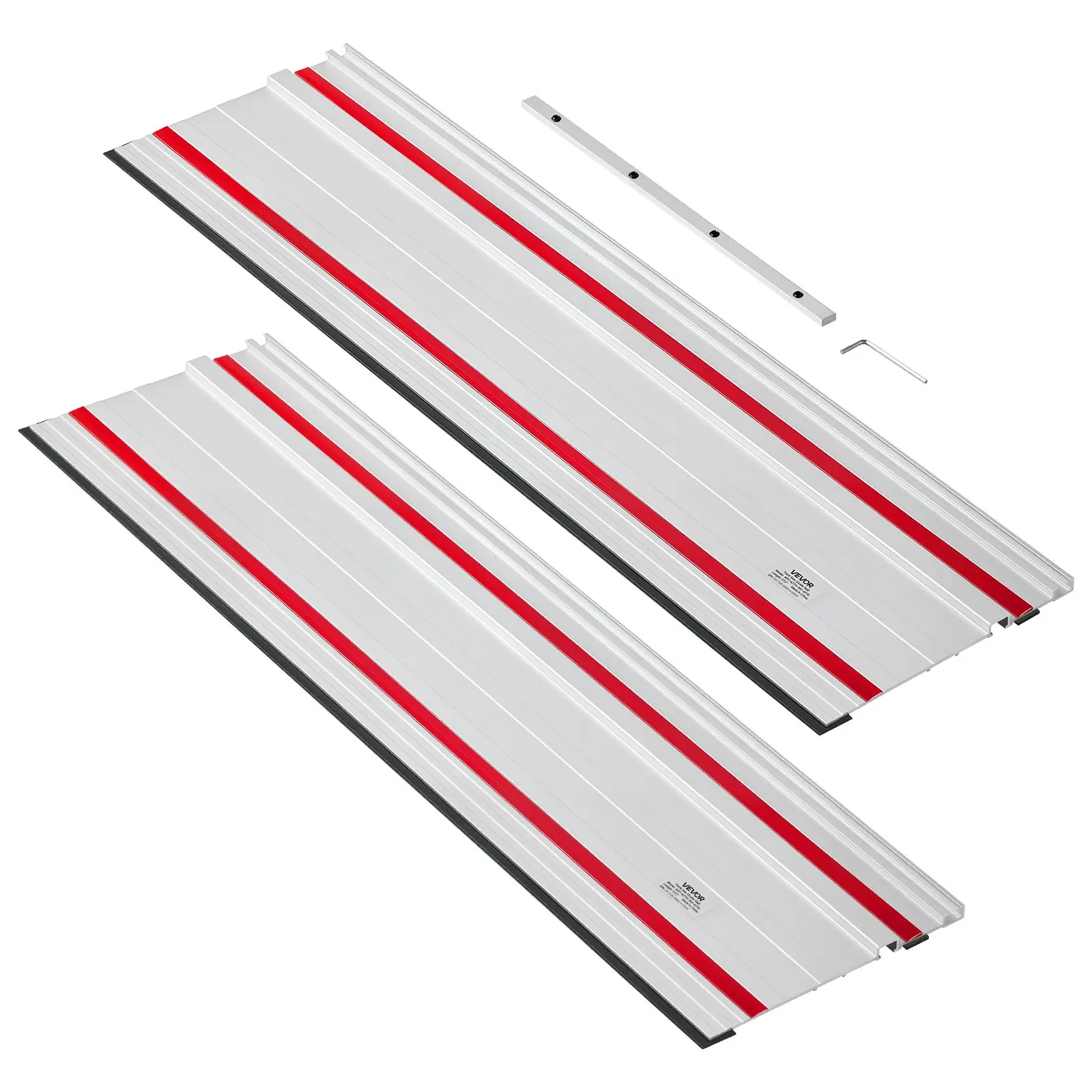 【Father's Day Gift】VEVOR Track Saw Guide Rail Custom Furniture Accessory, 55-Inch Cutting Range Kit with 2 Pcs 27.5-Inch Aluminum Extruded Rails & 1 Connector, Compatible with Makita, Festool & WEN Saws for Woodworking, Rails + Conn.