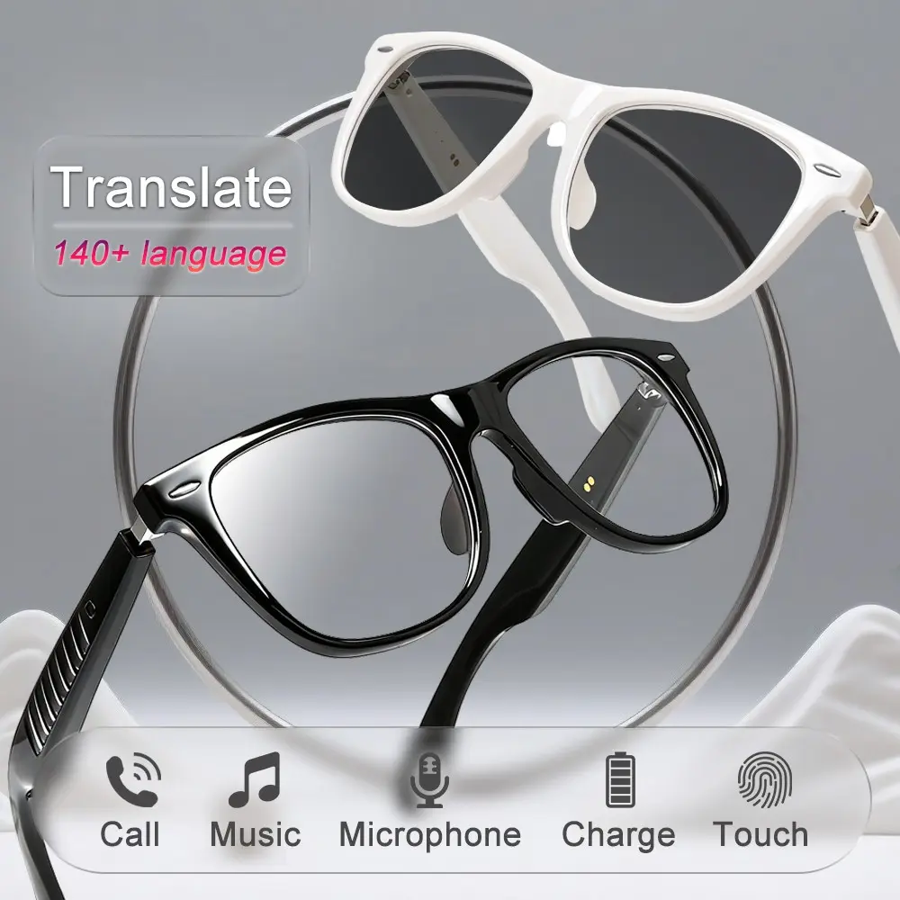 Koipsse 1 Pair Smart Audio Glasses, Multifunctional smart glasses, Smart Wearable Design, Real-Time Translation, Type-C Charging, Dual Touch Control, Bluetooth Calls, Music Playback, Open-Ear Wireless Audio Glasses, Unisex Tech Gift for Office, Travel Use