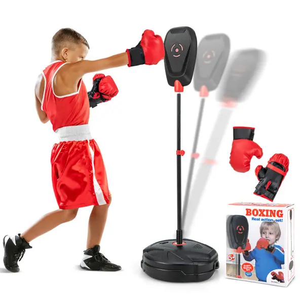 Kids Boxing Adjustable Punching Bag Set with Boxing Gloves, Inflation-Free Reflex Target & Stable Stand Base for Home Gym, Stress Relief